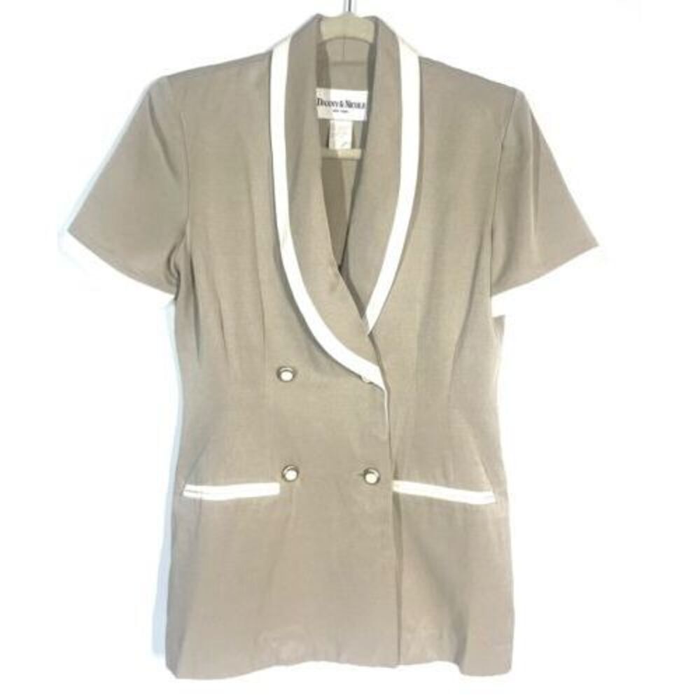 Vintage Danny & Nicole New York Short Sleeve Beige White Blazer Women Size 4P